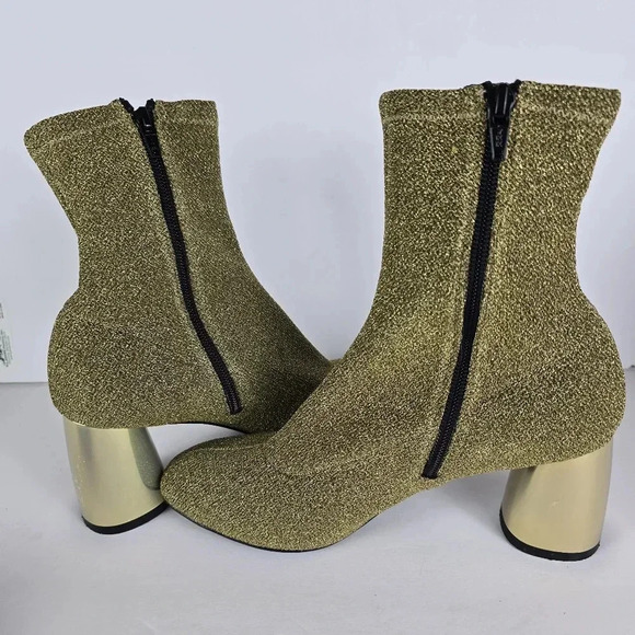 Free People Women's Spectrum Sparkle Sock Boot in Gold Block Heel Size 37/ 6.5 - Picture 3 of 13